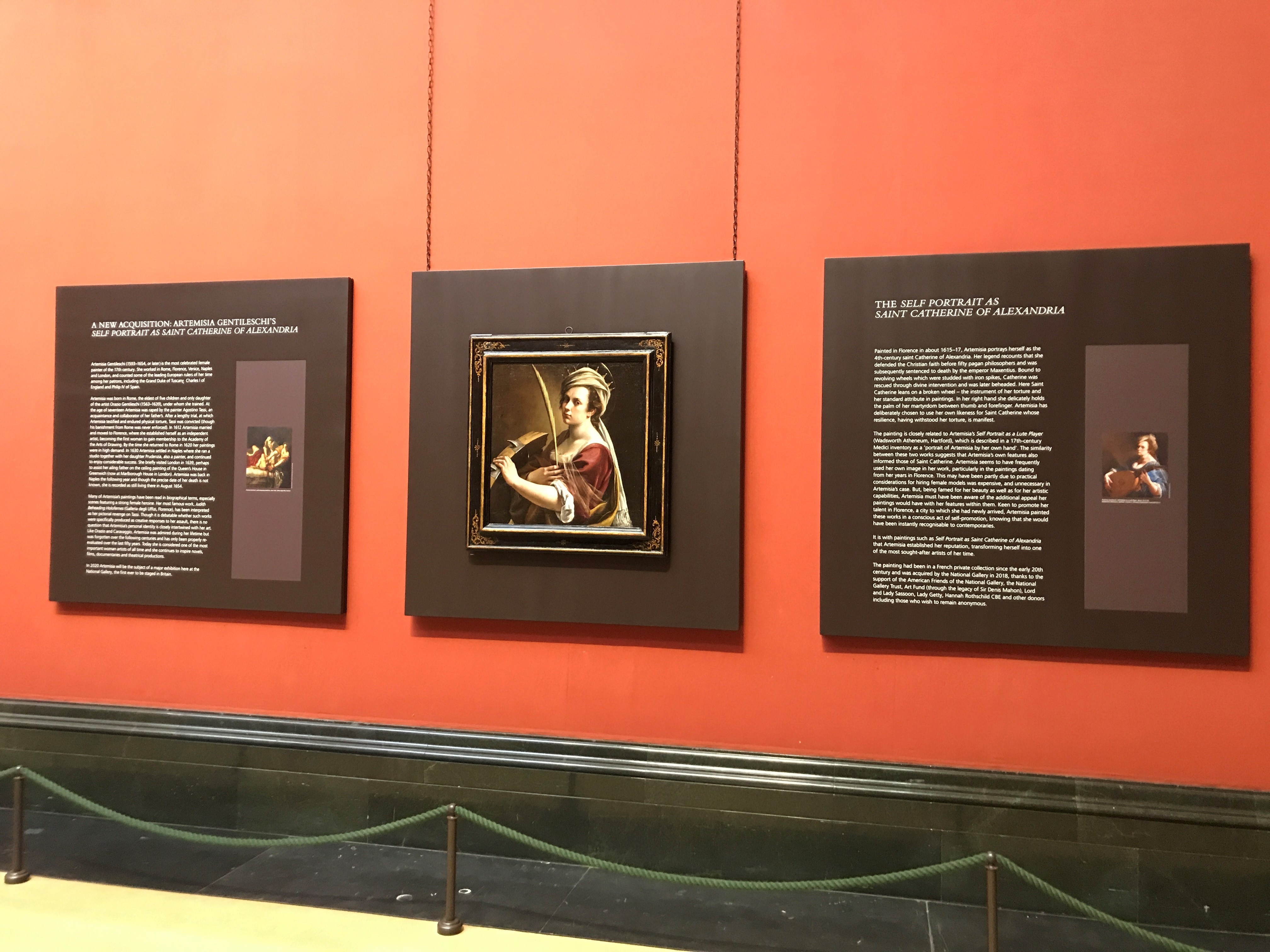 Self Portrait as Saint Catherine of Alexandria' by Artemisia Gentileschi on view at The National Gallery